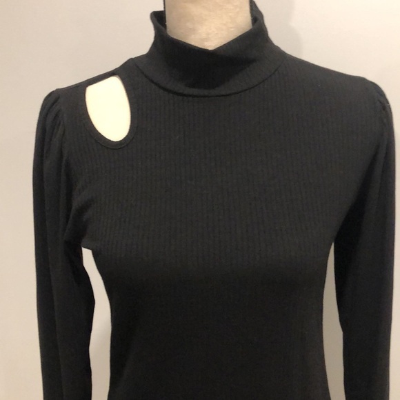 Milan kiss black front slit midi dress long sleeve womens M keyhole neck bodycon - Picture 2 of 10